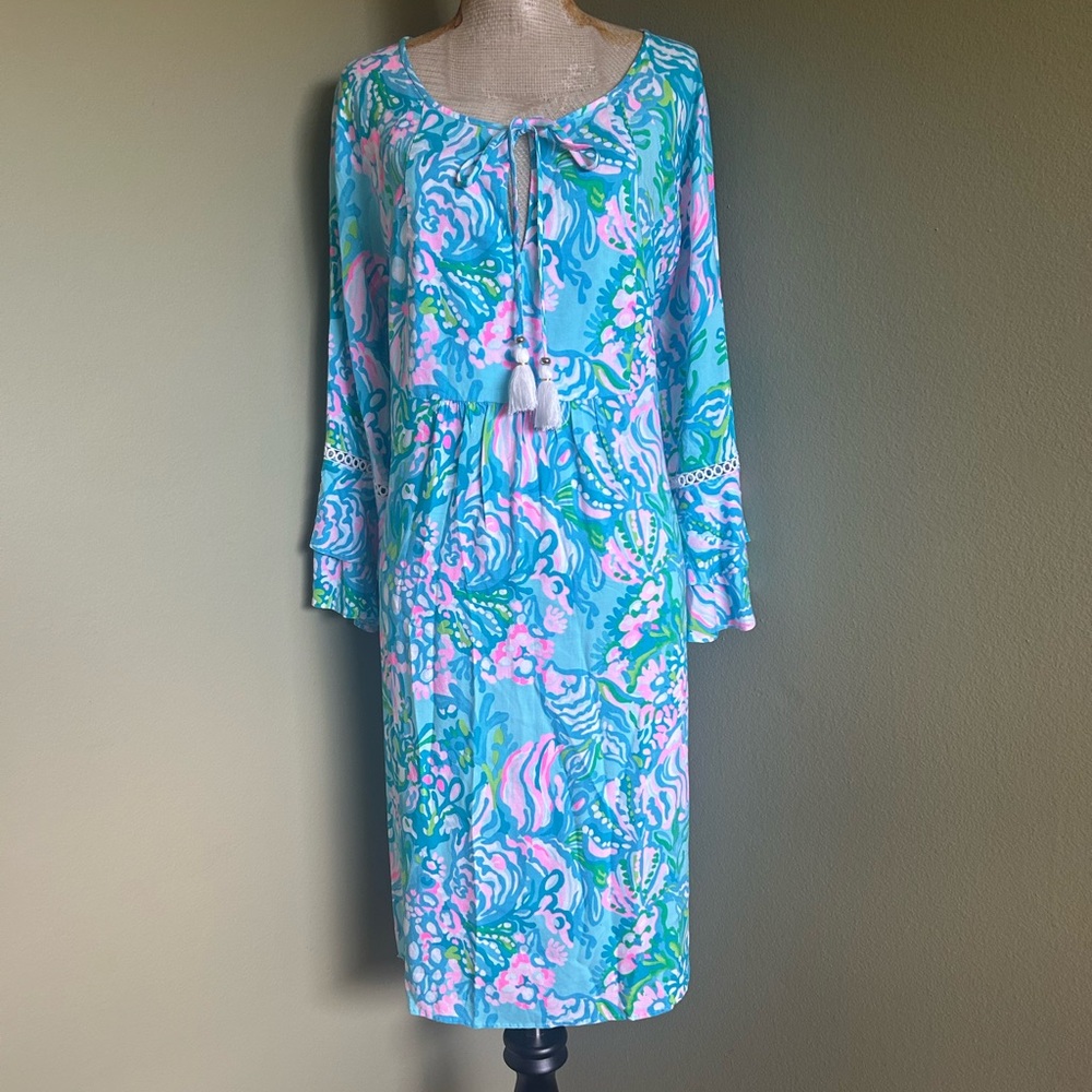 Lilly Pulitzer Azita Tunic Dress w/Tassel Blue Ibiza Aqua La Vista NWT $148 - Picture 4 of 8